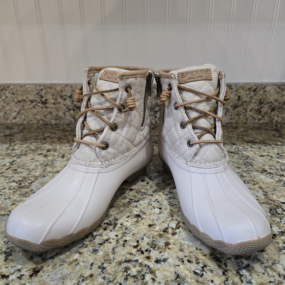 Sperry Top sider Saltwater Women duck boots Nylon Quilt Ivory Sz 9 - Picture 1 of 8